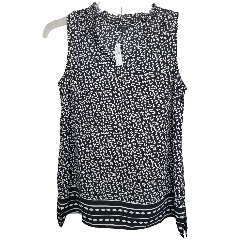 Talbots Leaf Print Smocked Split Neck Sleeveless Popover Blouse Size Medium NWT